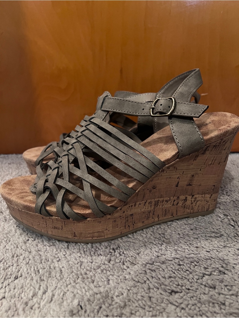 Maurice’s Woven Strappy Wedge Sandals - Gray 9